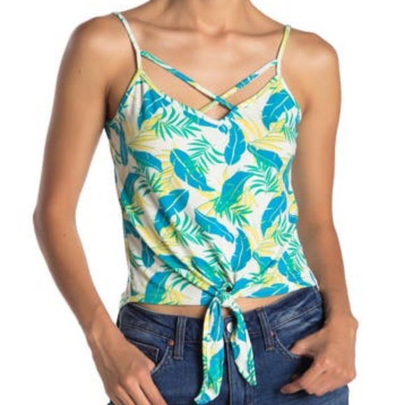 NWT Poof New York Green Tropical Print Tank Size S - Picture 1 of 5